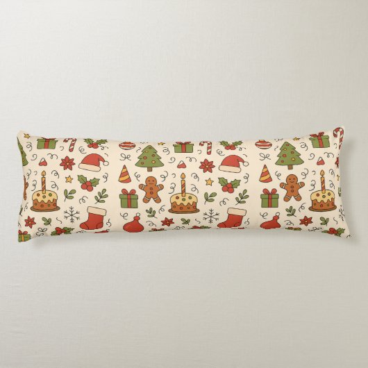 Cheerful Christmas Doodle Pattern ボディピロー (裏面)