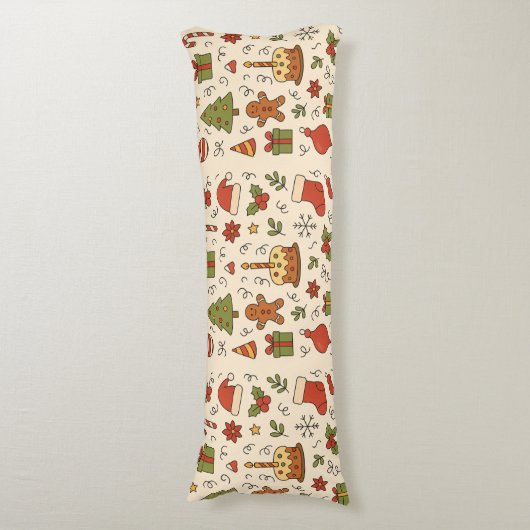 Cheerful Christmas Doodle Pattern ボディピロー (正面縦)