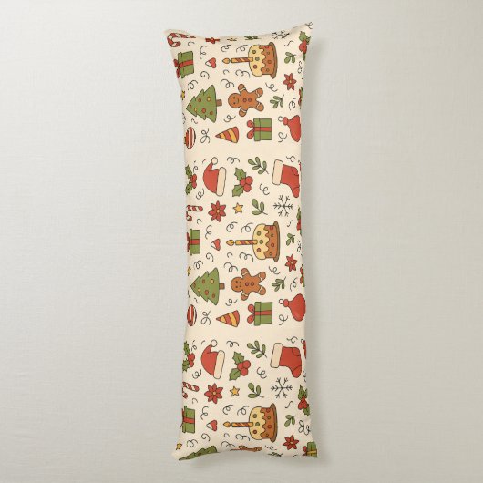 Cheerful Christmas Doodle Pattern ボディピロー (裏面 (縦))