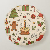 Cheerful Christmas Doodle Pattern ラウンドクッション (裏面)