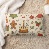 Cheerful Christmas Doodle Pattern ランバークッション (ブランケット)
