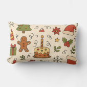 Cheerful Christmas Doodle Pattern ランバークッション (正面)