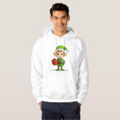 Cheerful Christmas Elf with Gift – Holiday Hoodie パーカ (正面フル)