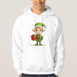 Cheerful Christmas Elf with Gift – Holiday Hoodie パーカ