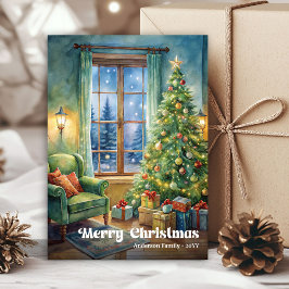 Cheerful Christmas scene card rustic holiday tones シーズンカード