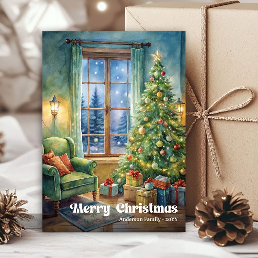 Cheerful Christmas scene card rustic holiday tones シーズンカード