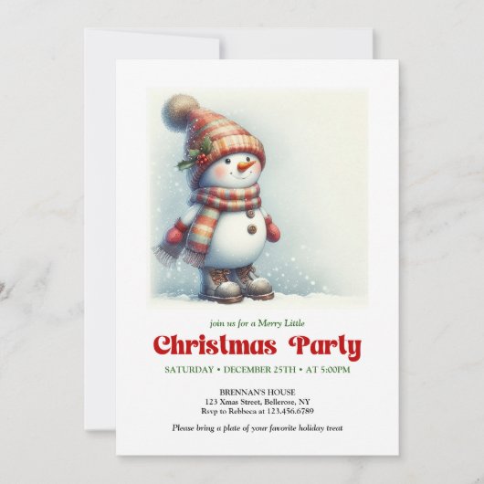 Cheerful Christmas snowman invite kids editable 招待状 (正面)