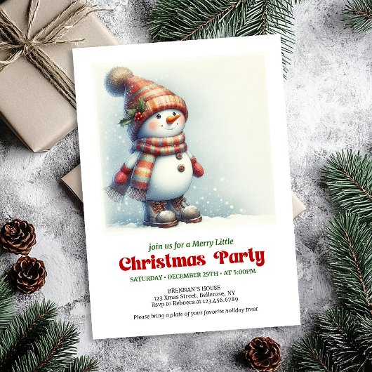 Cheerful Christmas snowman invite kids editable 招待状
