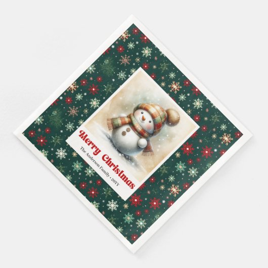 Cheerful Christmas Snowman Napkins Custom Name  (コーナー)