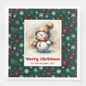 Cheerful Christmas Snowman Napkins Custom Name  (正面)