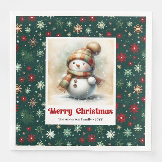 Cheerful Christmas Snowman Napkins Custom Name  (正面)