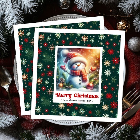 Cheerful Christmas snowman with snowflakes kids 