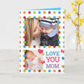 Cheerful Colorful Dots Custom Photo Love Mom カード (黄色い花)