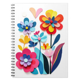 Cheerful Colorful Paper Cut Floral Abstract ノートブック