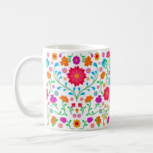 Cheerful colourful folk art pattern  コーヒーマグカップ (左)