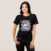 Cheerful & Confident Rainbow Unicorn Peace Sign トライブレンドＴシャツ (正面全面)