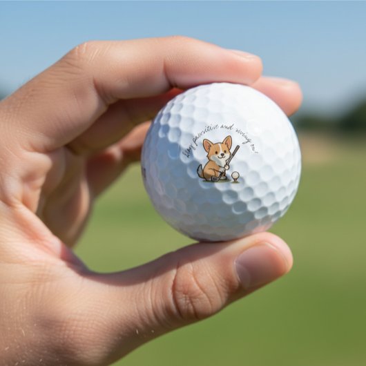 Cheerful Corgi 'Stay Pawsitive and Swing On!' Fun ゴルフボール