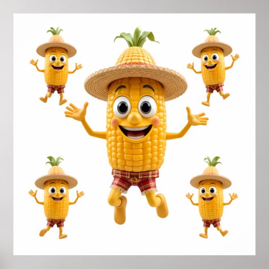  Cheerful Corn Characters Celebrating Life ポスター (正面)