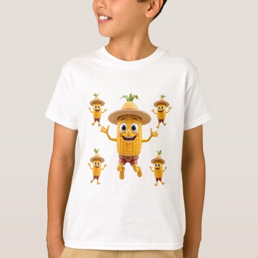 Cheerful Corn Characters Celebrating Life Tシャツ (正面)