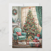 Cheerful cozy Christmas interior rustic red green シーズンカード (正面)