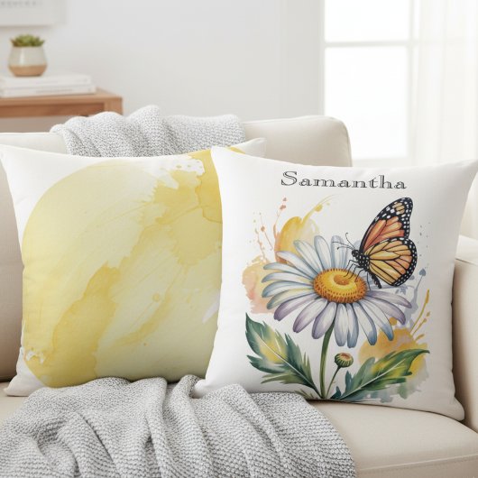 Cheerful Daisy Butterfly – Personalized Nature クッション