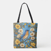 Cheerful Eastern Bluebird Yellow and White Flowers トートバッグ (裏面)