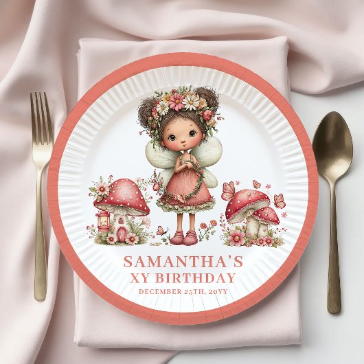 Cheerful Fairy 3rd Birthday Pink Flowers 紙 ペーパープレート
