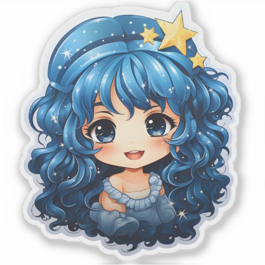 Cheerful Festive Blue Christmas Sticker シール (正面)