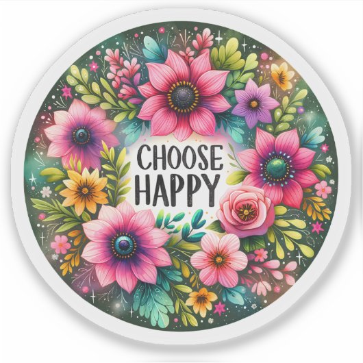 Cheerful Floral Design for Happiness シール (正面)