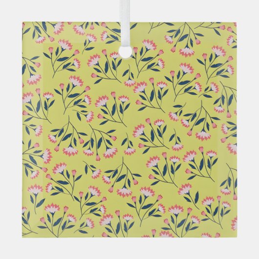  Cheerful Floral Pattern: Pink Flowers  ガラスオーナメント (正面)