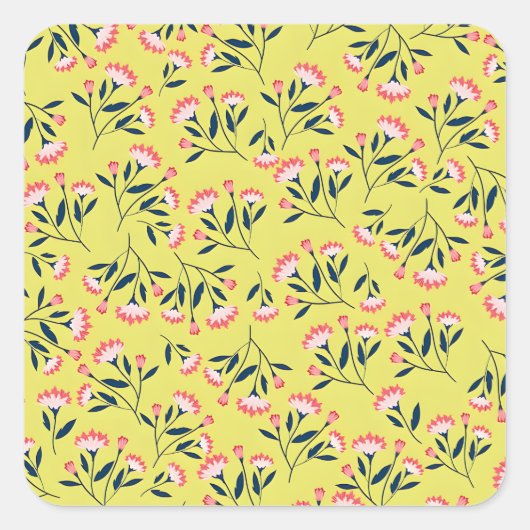  Cheerful Floral Pattern: Pink Flowers  スクエアシール (正面)