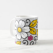 Cheerful Floral Pattern with Bold Outlines コーヒーマグカップ (正面左)