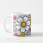 Cheerful Floral Pattern with Bold Outlines コーヒーマグカップ (左)