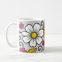 Cheerful Floral Pattern with Bold Outlines コーヒーマグカップ