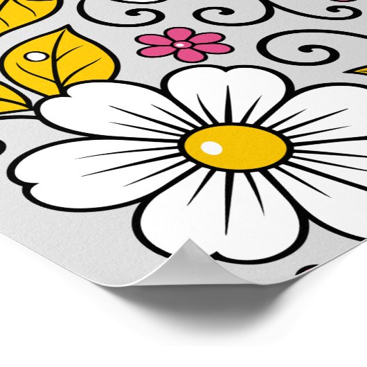 Cheerful Floral Pattern with Bold Outlines ポスター (角)