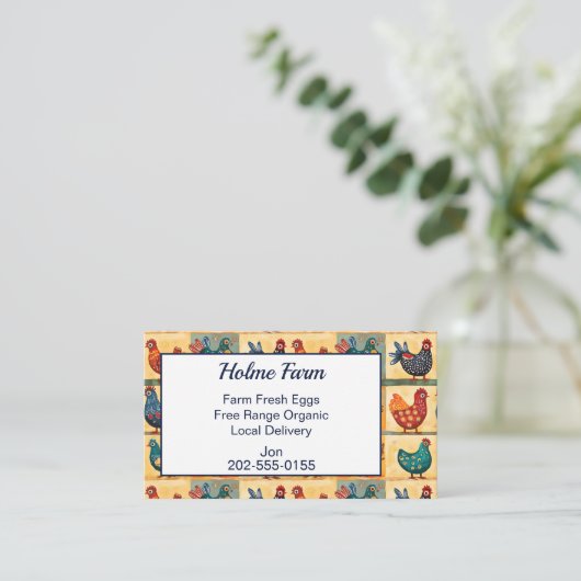 Cheerful Folk Art Chicken Egg 名刺 (スタンド正面)