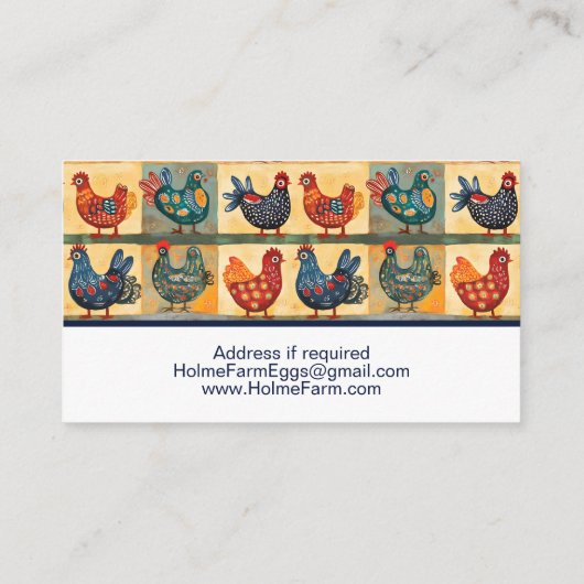 Cheerful Folk Art Chicken Egg 名刺 (裏面)
