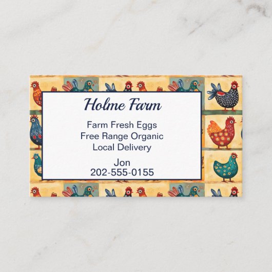 Cheerful Folk Art Chicken Egg 名刺 (正面)
