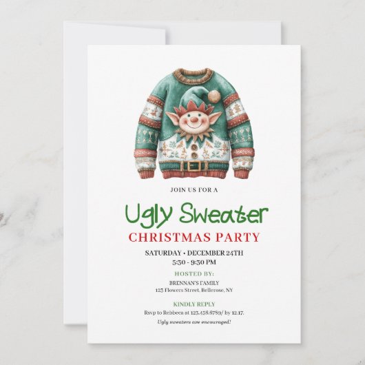 Cheerful Funny Ugly Sweater Christmas Card 招待状 (正面)