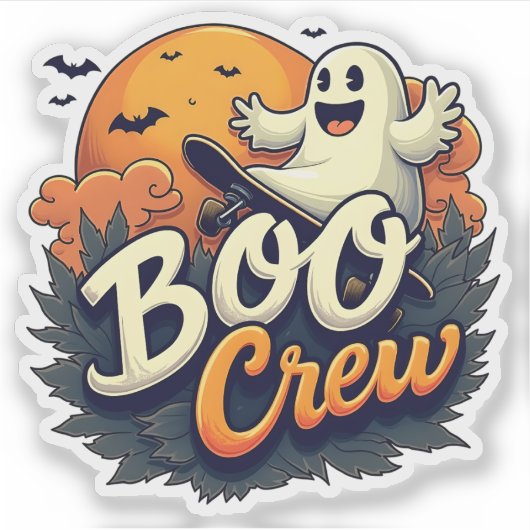 Cheerful Ghost "Boo Crew" Halloween Sticker シール (正面)