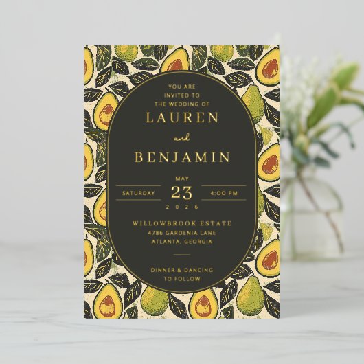 Cheerful Green Avocado 箔招待状 (立ち正面)