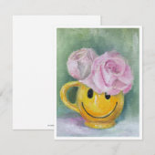 Cheerful Happy Face Mug with Pink Roses Note Card ノートカード (正面/裏面)