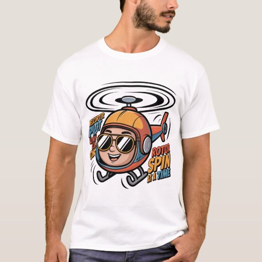 Cheerful Helicopter Pilot Cartoon – Living Life On Tシャツ (正面)