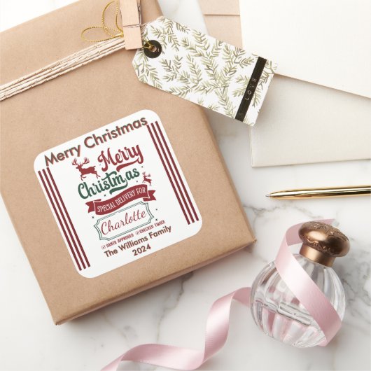 Cheerful Holiday Spirit Sticker スクエアシール (ギフト)