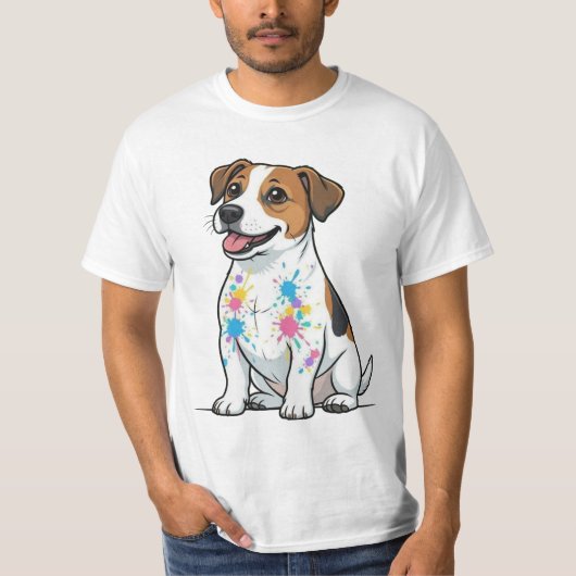 Cheerful Jack Russell Splatter Fun Tシャツ (正面)