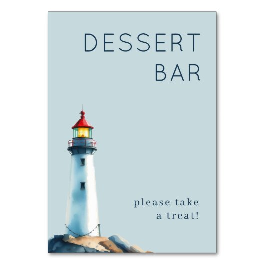 Cheerful Light Blue Watercolor Lighthouse テーブルナンバー (正面)