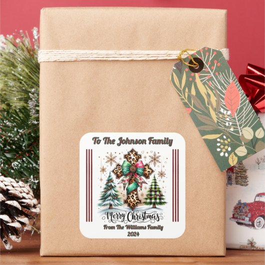 Cheerful Merry Christmas Gift Sticker スクエアシール (クリスマス)