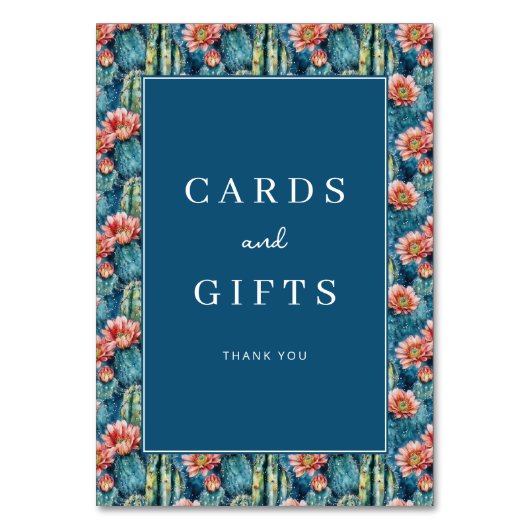 Cheerful Navy Botanical Cactus Border テーブルナンバー (正面)