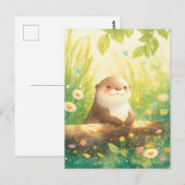 Cheerful Otter in Sunny Spring Meadow ポストカード (正面/裏面)