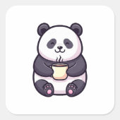Cheerful Panda with Tea – Cute Whimsical Illustrat スクエアシール (正面)